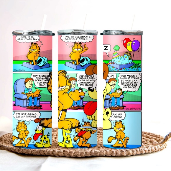 Garfield inspired 20 oz. stainless steel tumbler with lid and straw - Picture 1 of 1